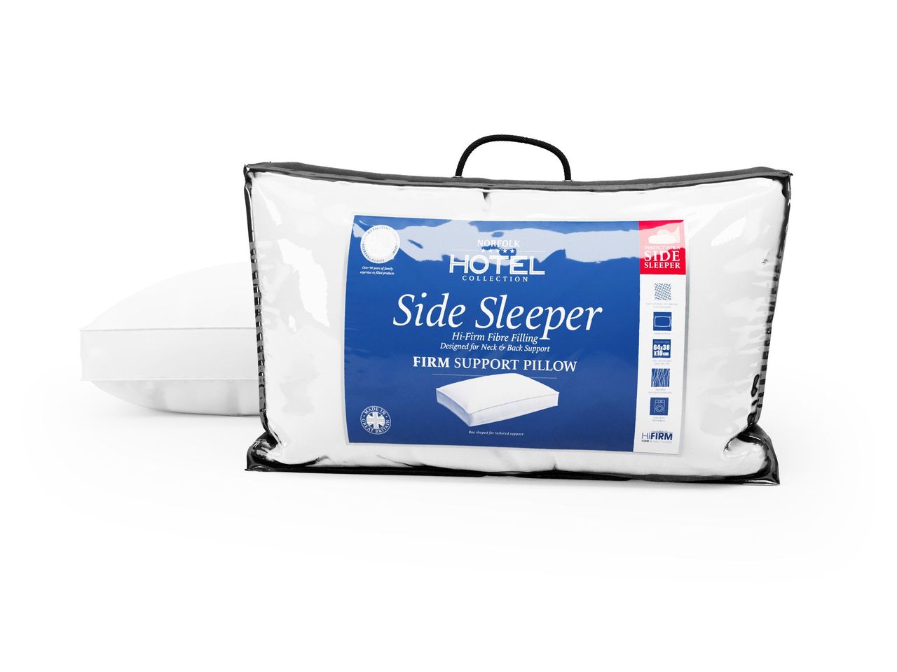 Side Sleeper Pillow Deep 10cm Hi-Firm Hollowfibre Norfolk 5* Hotel Collection
